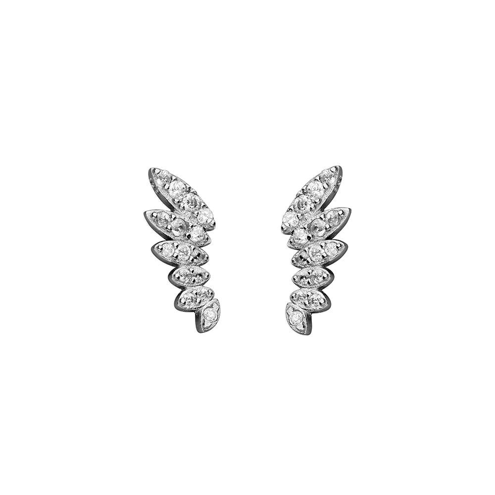 STERLING SILVER CUBIC ZIRCONIA UP-THE-EAR LEAF STUD EARRINGS