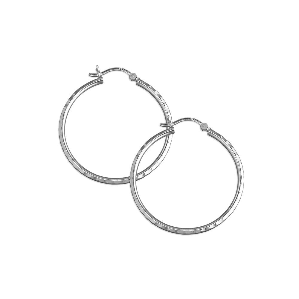 STERLING SILVER DIAMOND CUT HOOP EARRINGS
