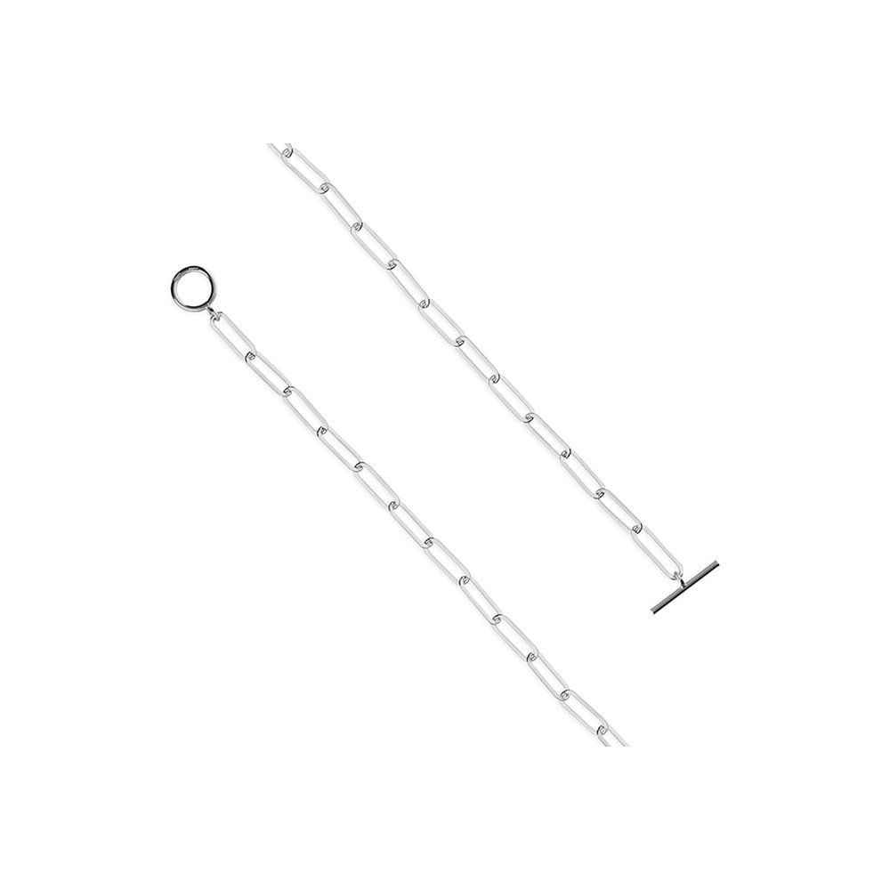 STERLING SILVER FLATTENED OVAL OPEN BELCHER T-BAR NECKLACE
