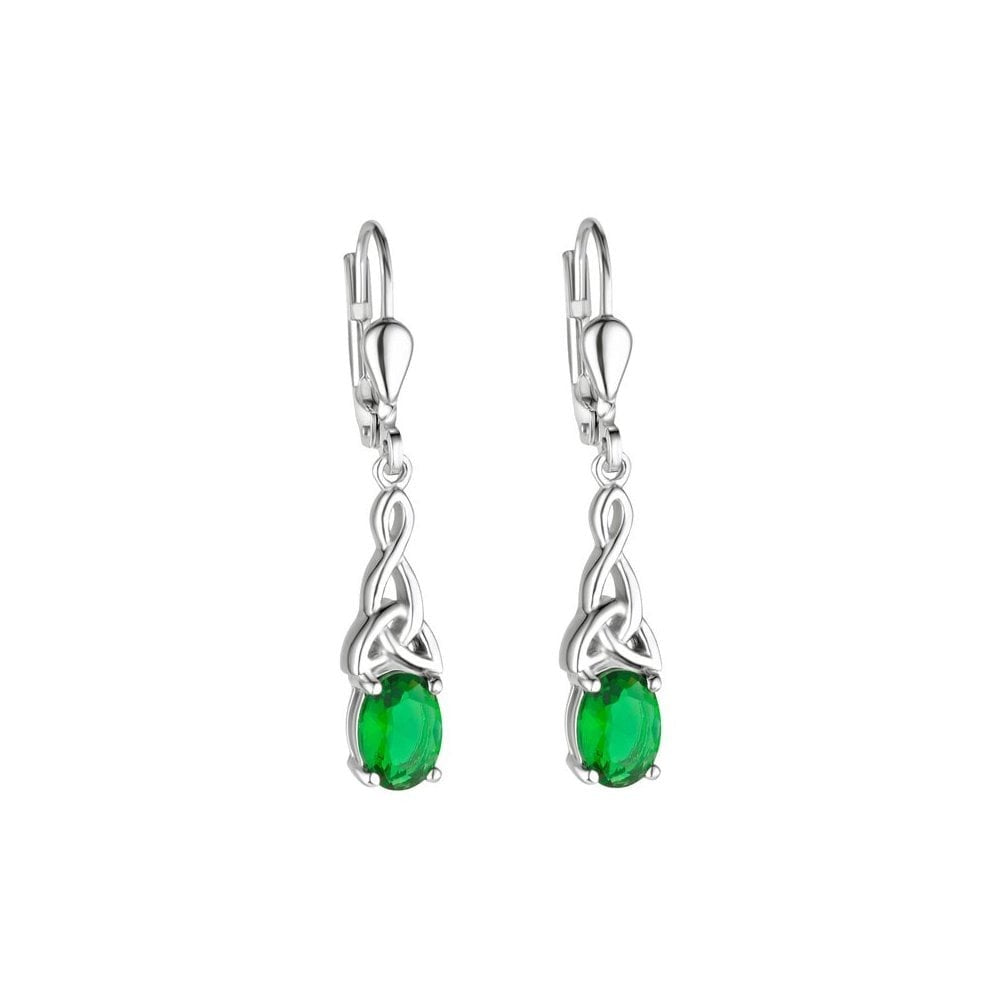 STERLING SILVER GREEN CRYSTAL TRINITY KNOT DROP EARRINGS