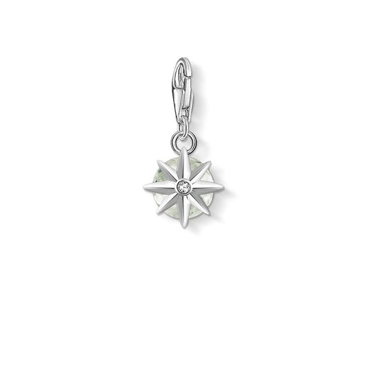 STERLING SILVER HAND-CUT LIGHT GREEN AUGUST BIRTHSTONE CHARM PENDANT SET IN STAR SHAPE CLAWS WITH CZ ON THE BACK