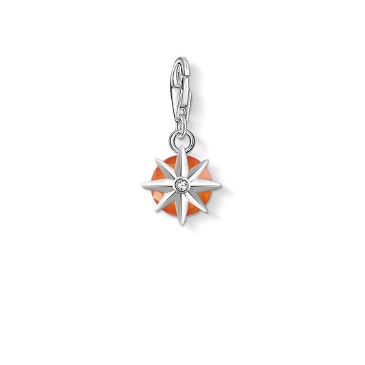 STERLING SILVER HAND-CUT RED AGATE JANUARY BIRTHSTONE CHARM PENDANT SET IN STAR SHAPE CLAWS WITH CZ ON THE BACK