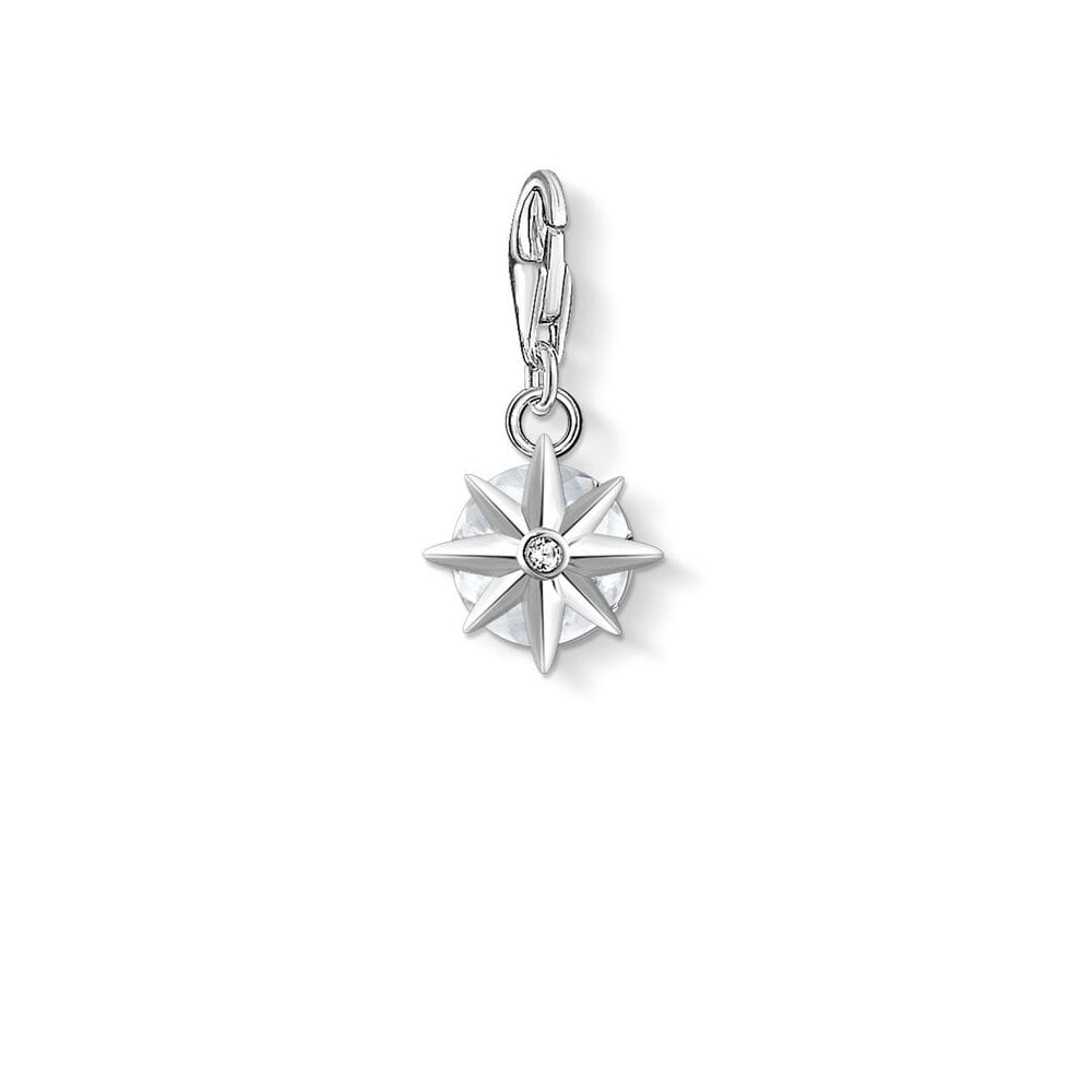 "STERLING SILVER HAND-CUT ROCK CRYSTAL APRIL BIRTHSTONE CHARM PENDANT SET IN STAR SHAPE CLAWS WITH CZ ON THE BACK "