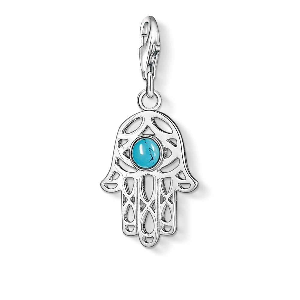 STERLING SILVER HAND OF FATIMA CHARM PENDANT WITH TURQUOISE STONE
