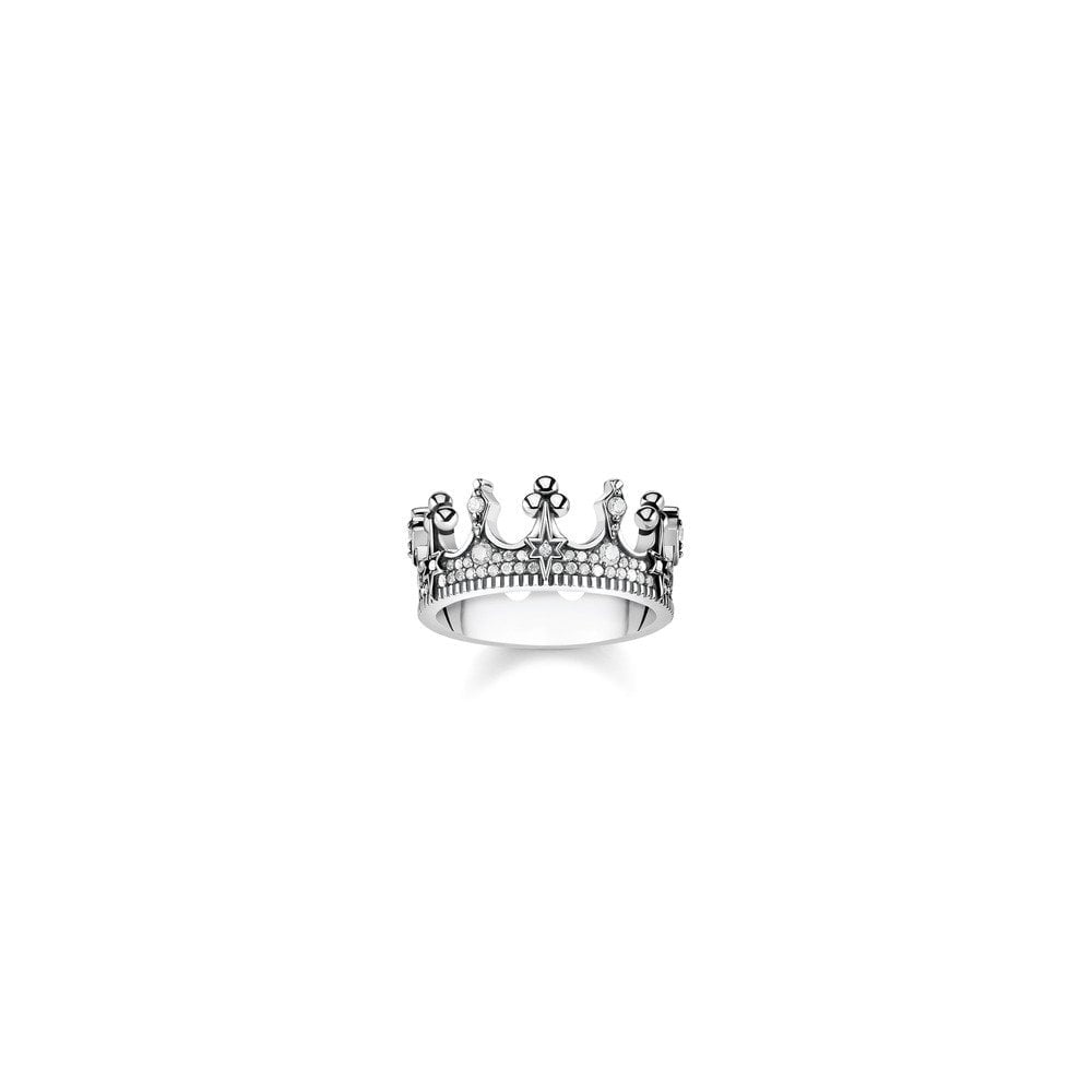 STERLING SILVER HANDCRAFTED CROWN RING WITH CUBIC ZIRCONIA STONE EMBELLISHMENT