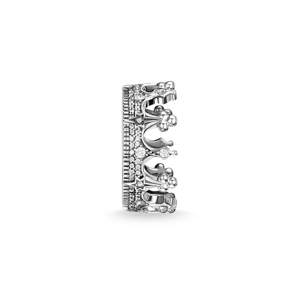 STERLING SILVER HANDCRAFTED CROWN RING WITH CUBIC ZIRCONIA STONE EMBELLISHMENT