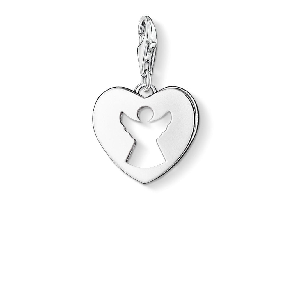 STERLING SILVER HEART CHARM PENDANT WITH GUARDIAN ANGEL SHAPE IN CENTRE