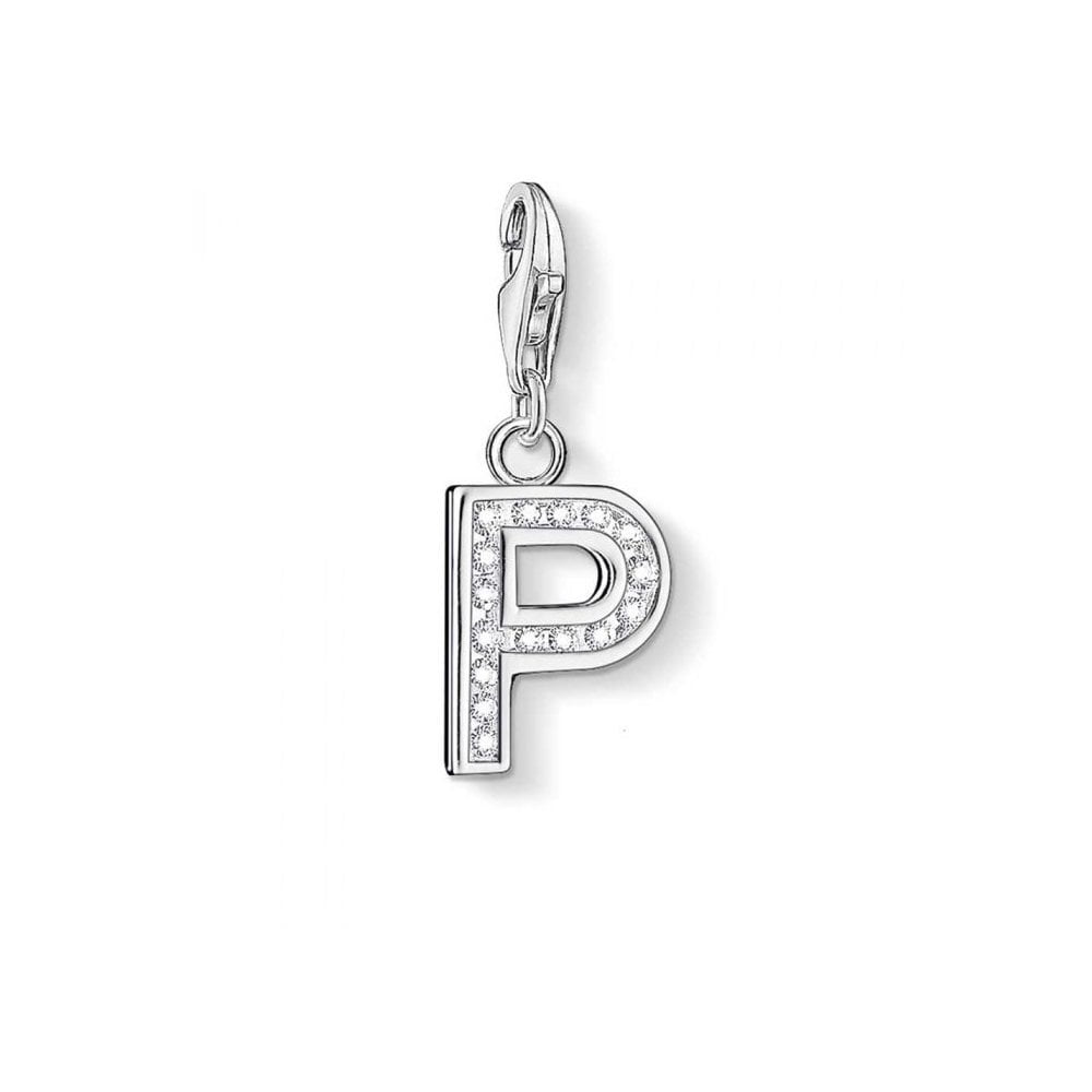 STERLING SILVER LETTER "P" CHARM PENDANT WITH CUBIC ZIRCONIA