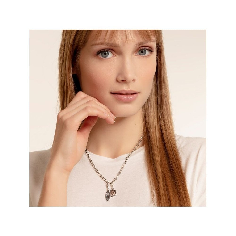 STERLING SILVER "LOVE & LUCK" CLOVERLEAF DISC CHARM PENDANT