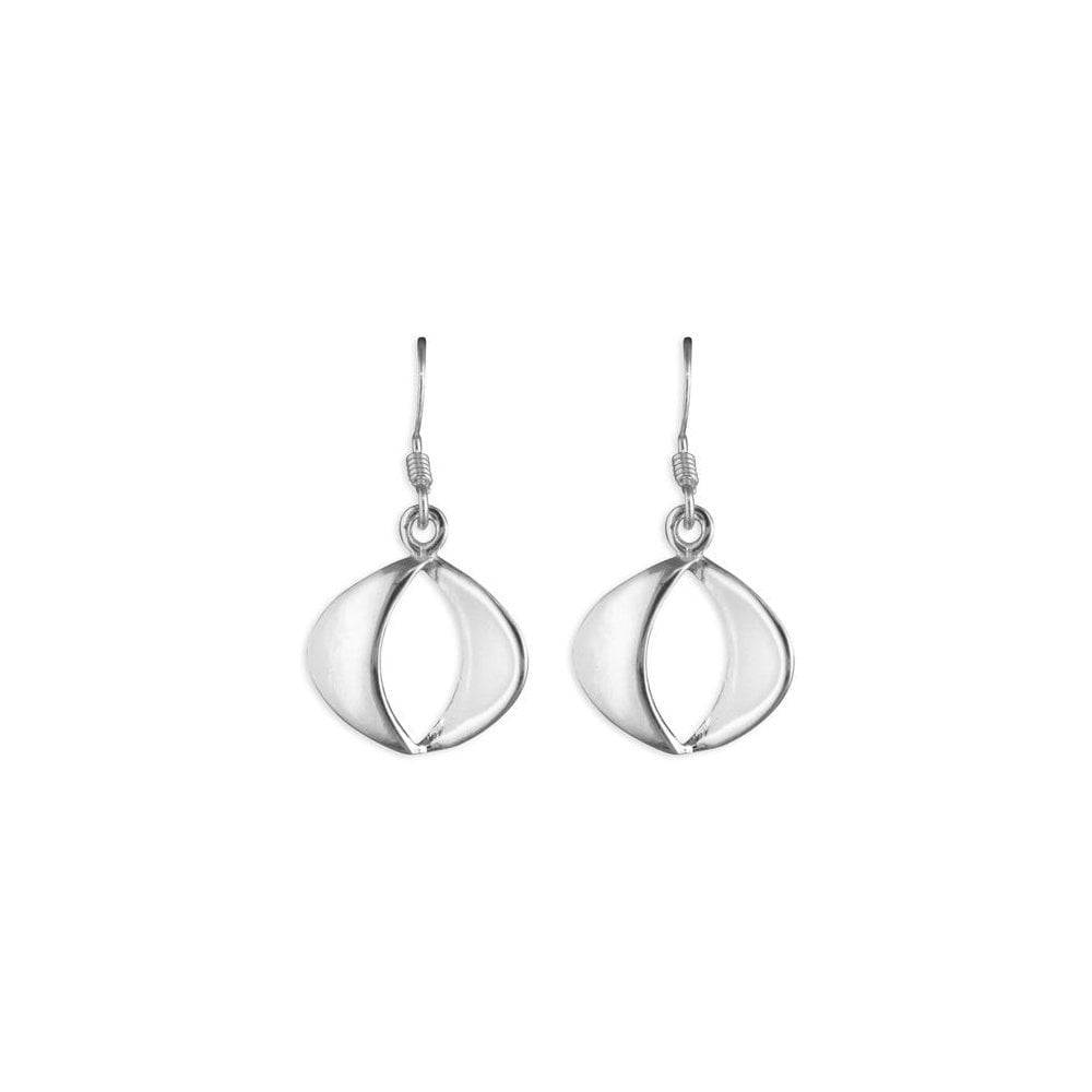 STERLING SILVER OPEN ABSTRACT OVAL HOOK-IN DROP EARRINGS