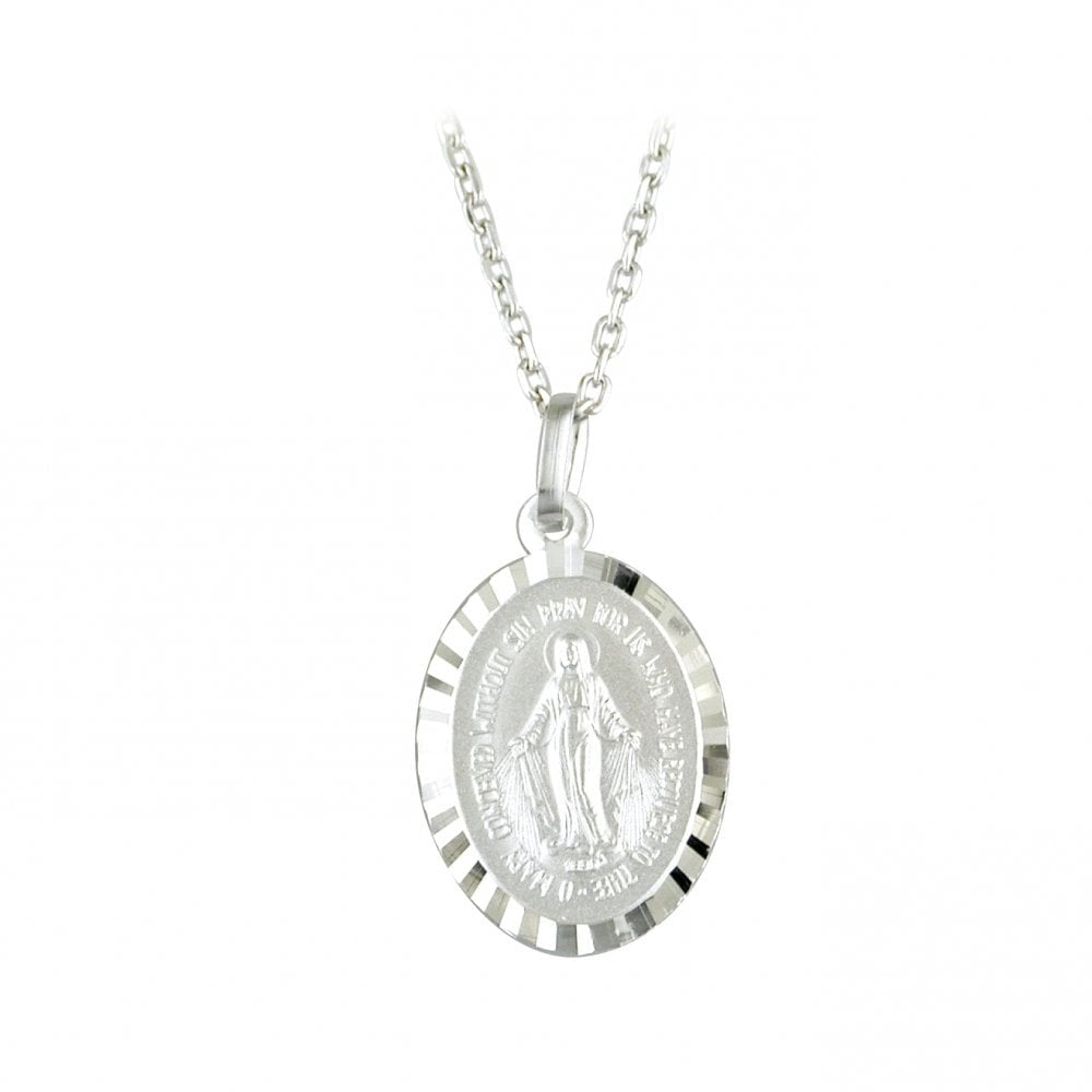 STERLING SILVER OVAL MIRACULOUS MEDAL WITH 18" STERLING SILVER CHAIN
