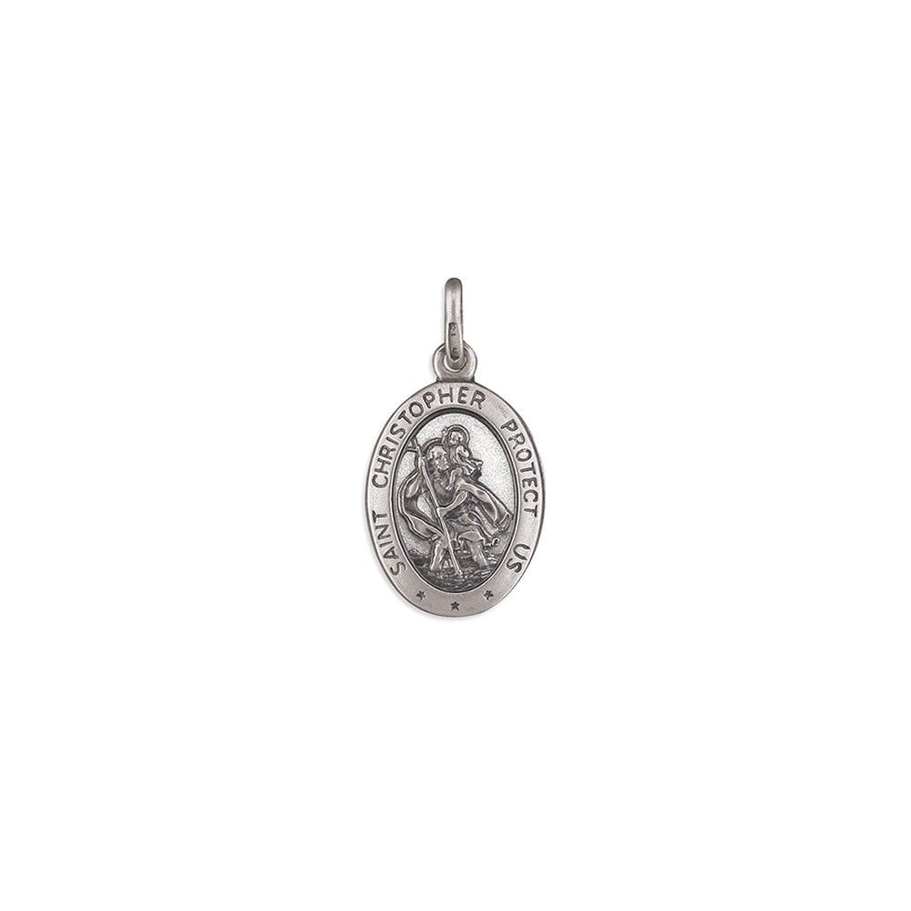STERLING SILVER OVAL OXIDISED ST. CHRISTOPHER MEDAL