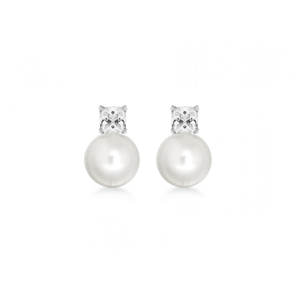 STERLING SILVER PEARL AND CZ STUD EARRINGS