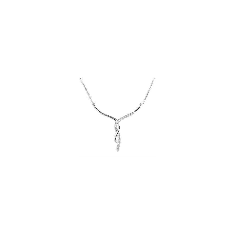 STERLING SILVER PLAIN AND CUBIC ZIRCONIA TWIST NECKLACE