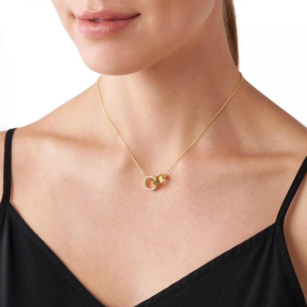 STERLING SILVER PREMIUM DOUBLE CIRCLE NECKLACE W/ZIRCONIA