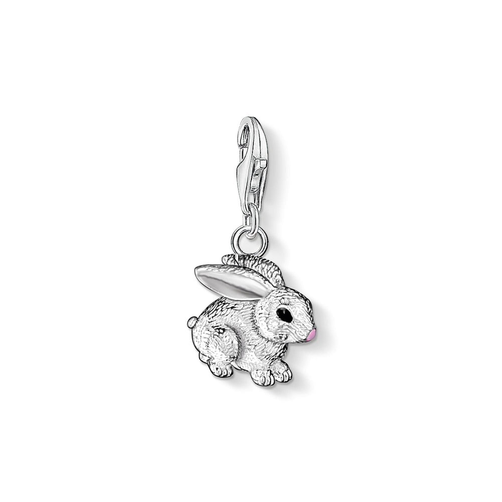 STERLING SILVER RABBIT CHARM WITH PINK ENAMEL NOSE