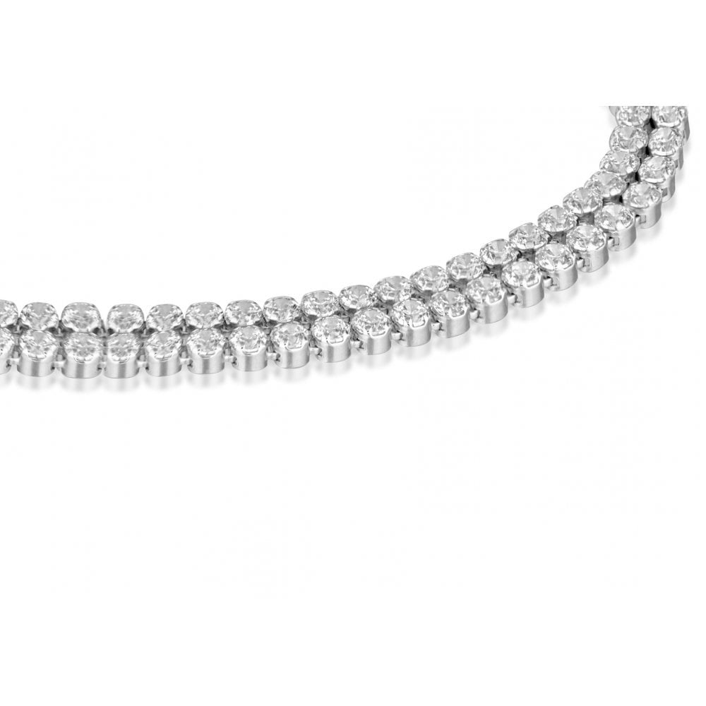 STERLING SILVER RHODIUM PLATED 2MM ROUND CZ DOUBLE-ROW TENNIS BRACELET 19CM/7.5"