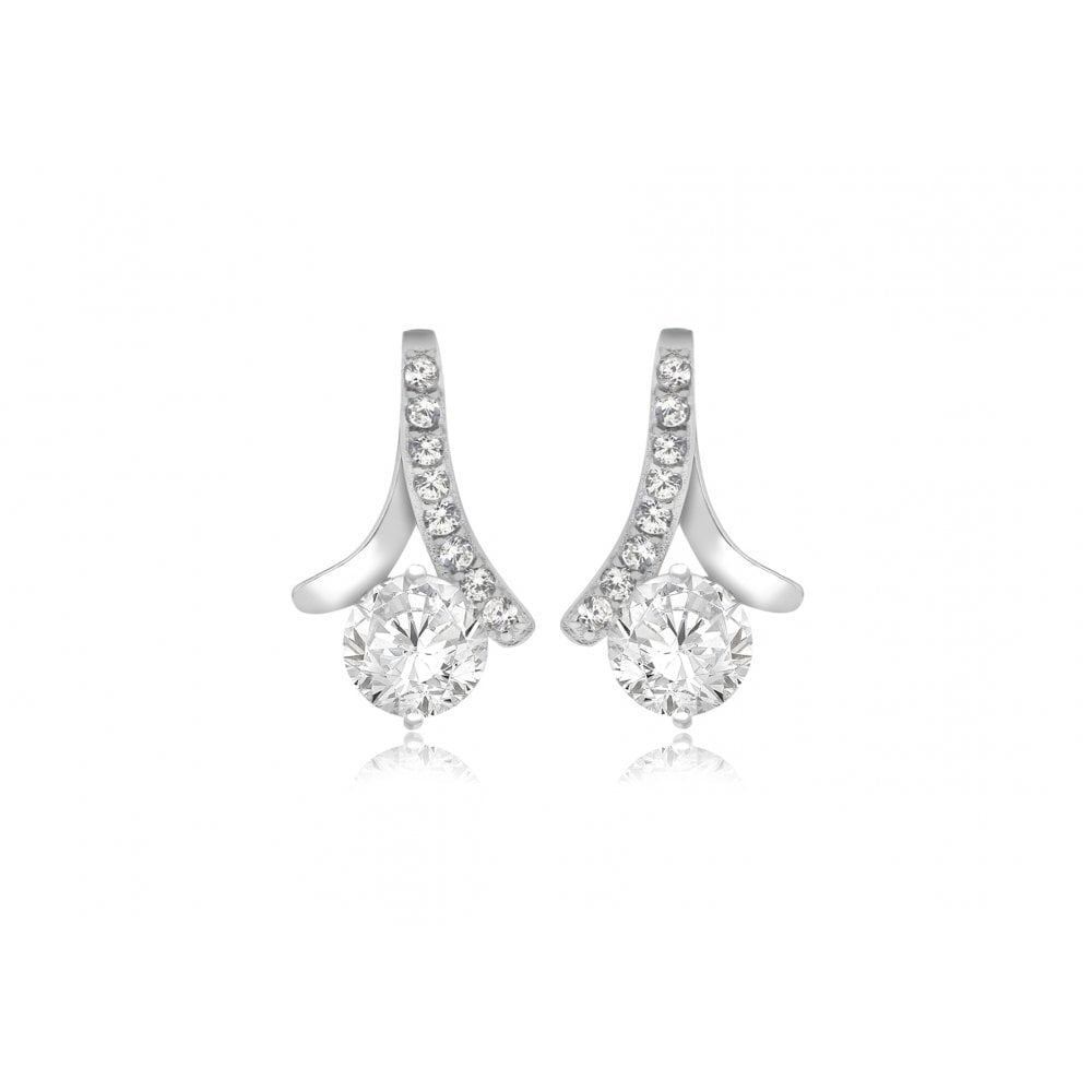 STERLING SILVER RHODIUM PLATED 6MM CZ 10.5MM X 16.7MM EARRINGS