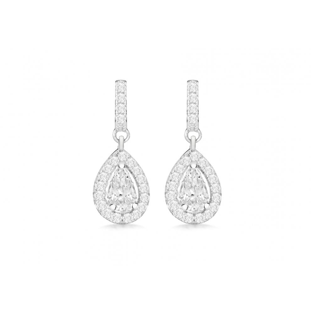 STERLING SILVER RHODIUM PLATED CZ 7MM X 20MM TEARDROP EARRINGS