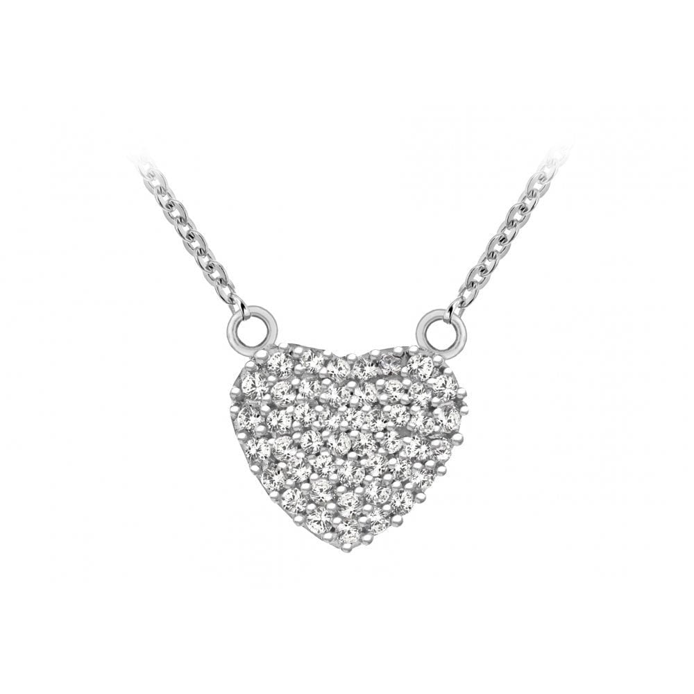 STERLING SILVER RHODIUM PLATED CZ HEART NECKLACE