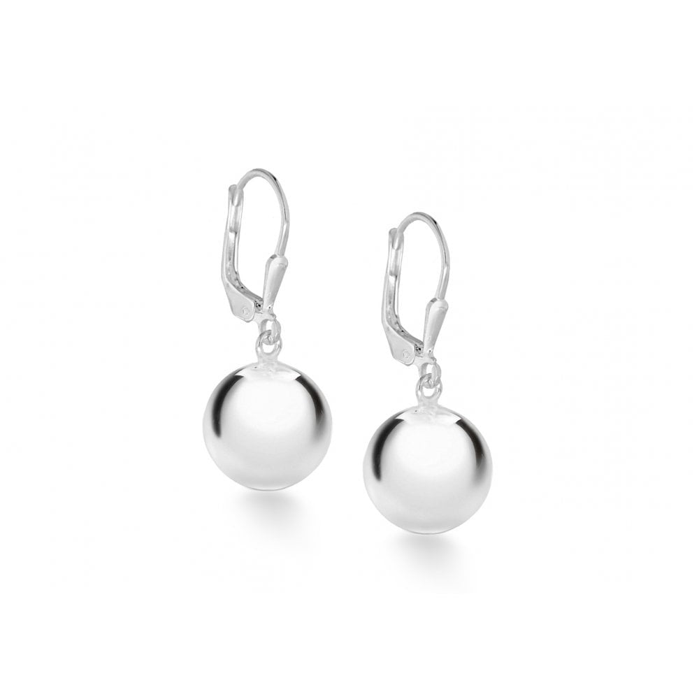 STERLING SILVER ROUND BALL LEVER BACK DROP EARRINGS