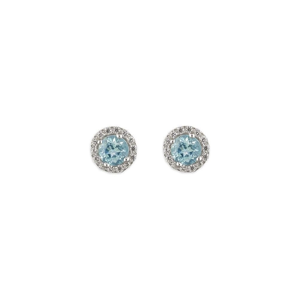 STERLING SILVER ROUND BLUE TOPAZ AND CUBIC ZIRCONIA STUD EARRING