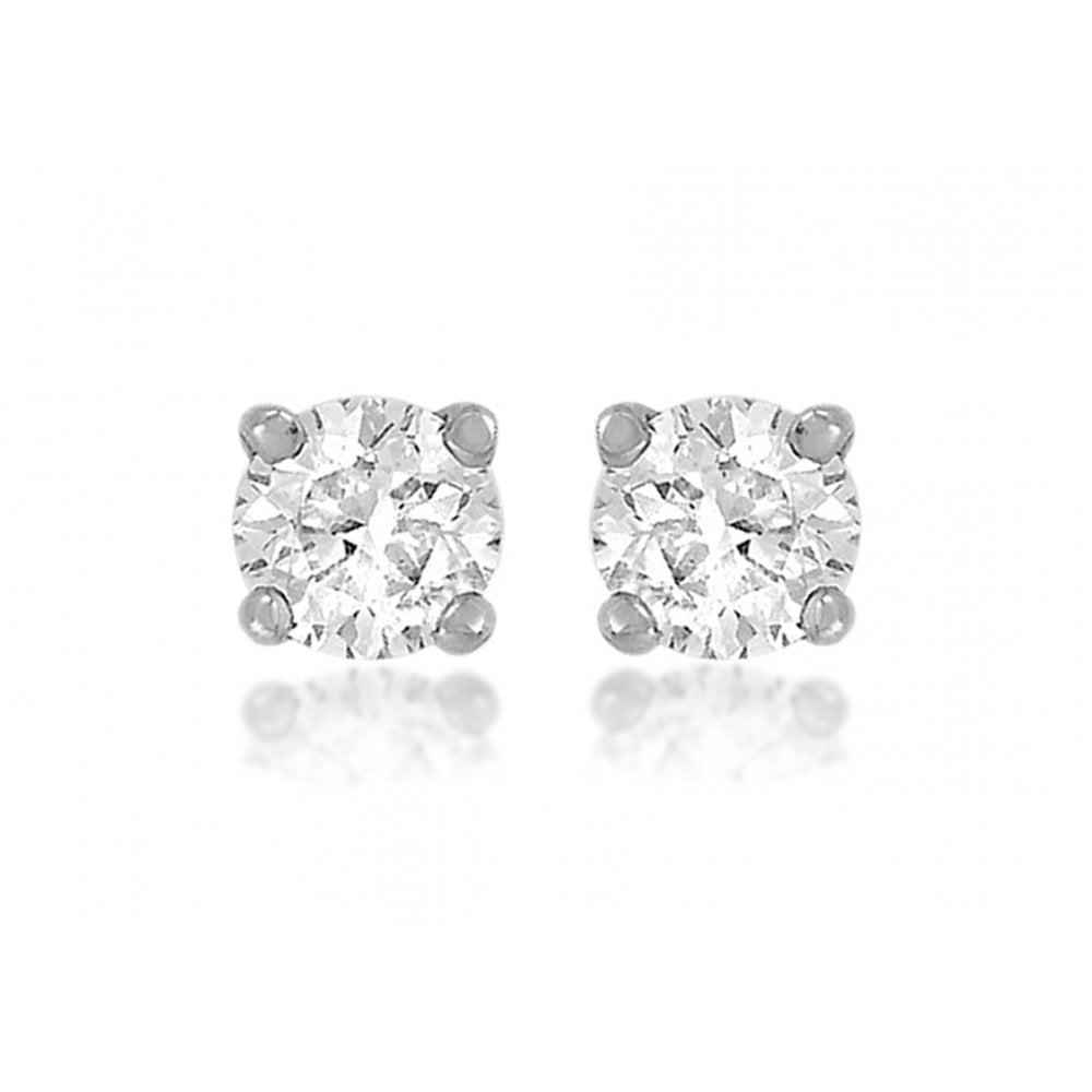 STERLING SILVER ROUND WHITE CZ STUD EARRINGS