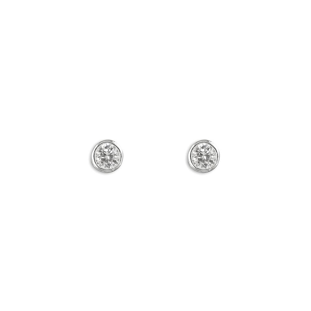 STERLING SILVER RUB-OVER CUBIC ZIRCONIA STUD EARRINGS