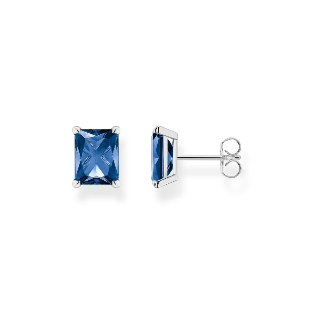 STERLING SILVER SAPPHIRE BLUE LARGE RECTANGULAR STUD EARRINGS