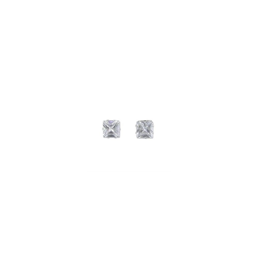 STERLING SILVER SQUARE CUBIC ZIRCONIA STUD EARRINGS