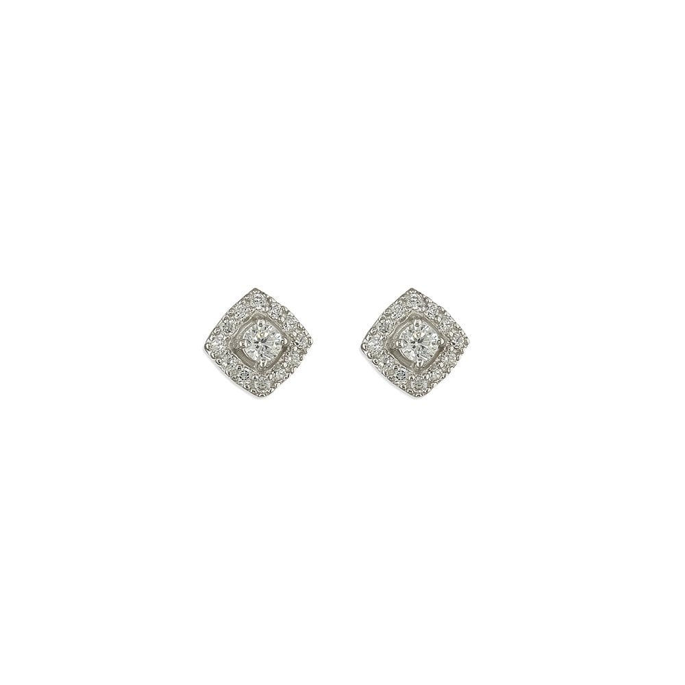 STERLING SILVER SQUARE HALO STUD EARRINGS