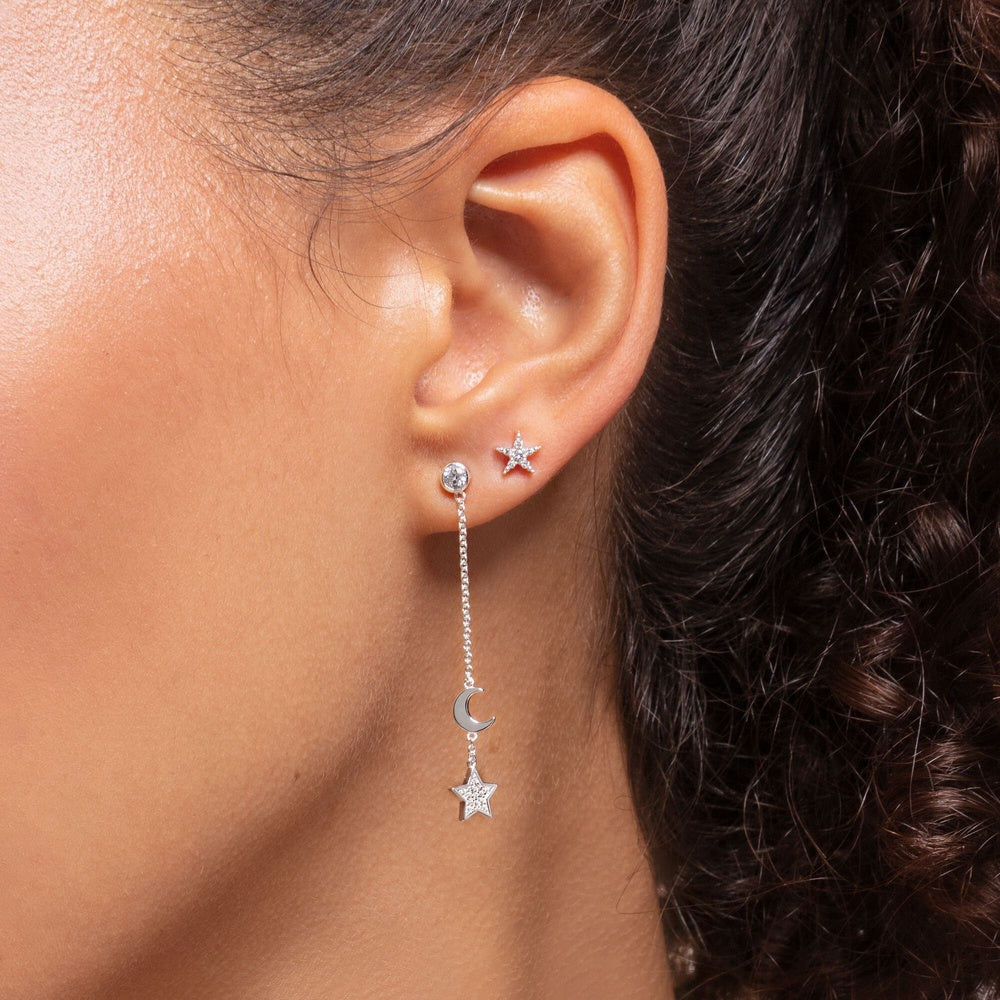 STERLING SILVER STAR STUD EARRINGS WITH CUBIC ZIRCONIA