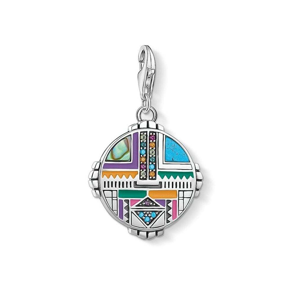 STERLING SILVER SUN SYMBOL CHARM PENDANT WITH RED CORUNDUM, ABALONE MOTHER OF PEARL, TURQUOISE STONE & ORANGE ZIRCONIA
