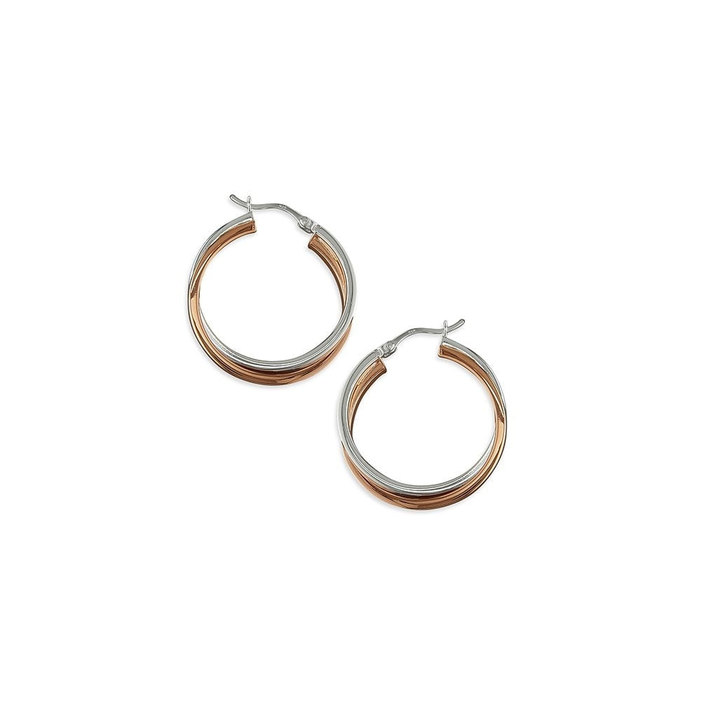 STERLING SILVER TWO-TONE HOOP EARRINGS