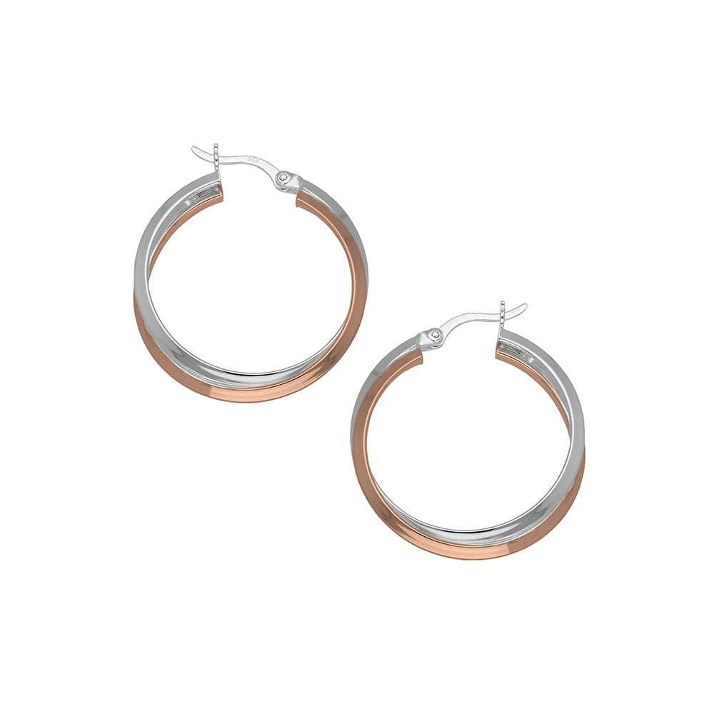 STERLING SILVER TWO TONE HOOP EARRINGS