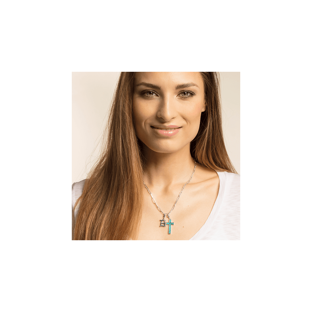 STERLING SILVER VINTAGE STYLE LETTER B WITH ZIRCONIA