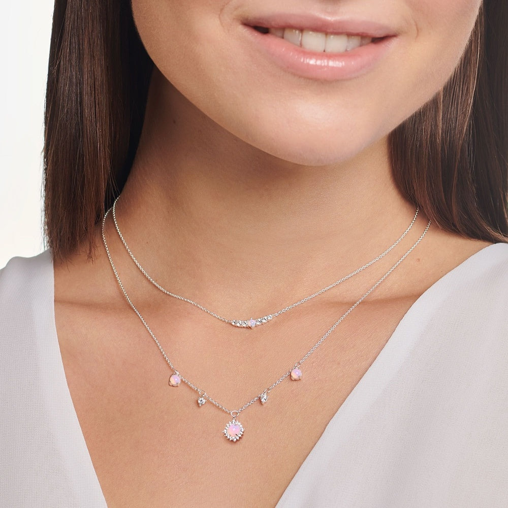 STERLING SILVER ZIRCONIA & OPAL PINK SHIMMERING TRUE ROMANCE VINTAGE NECKLACE