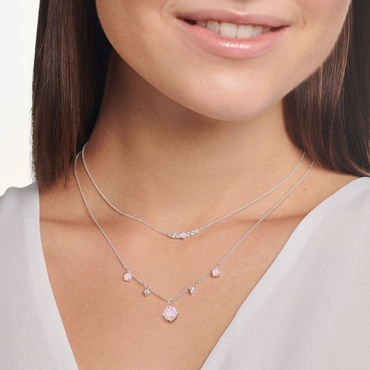 STERLING SILVER ZIRCONIA & OPAL PINK SHIMMERING TRUE ROMANCE VINTAGE NECKLACE