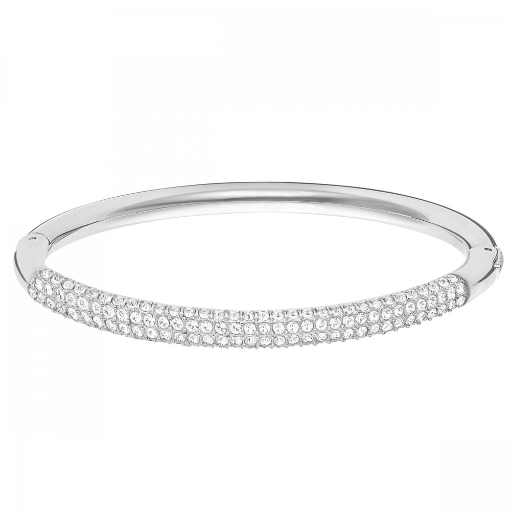 STONE BANGLE, WHITE SWAROVSKI CRYSTALS, RHODIUM PLATED