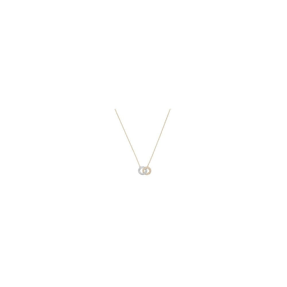 STONE INTERLOCKING CIRCLES NECKLACE, CLEAR CRYSTALS, RHODIUM & ROSE-GOLD TONE PLATED