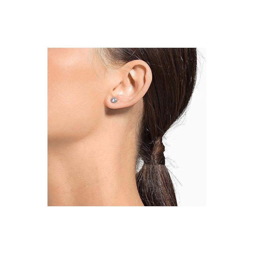 SWAROVSKI ATTRACT ROUND CUT WHITE RHODIUM PLATED STUD EARRINGS