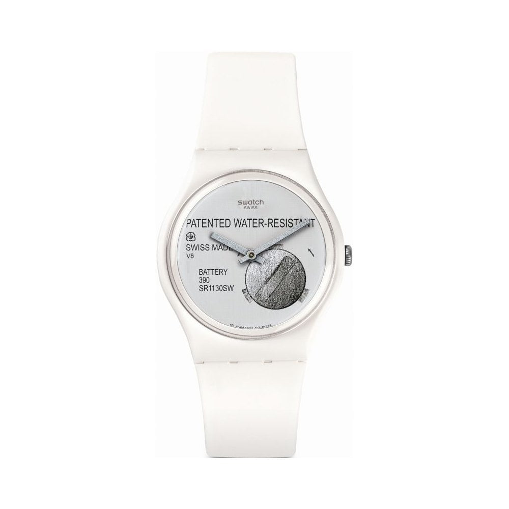 SWATCH UNISEX ALL WHITE WATCH WITH WHITE PLASTIC RESIN STRAP