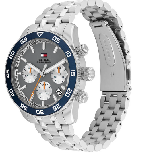 TOMMY HILFIGER GREY CHRONO DIAL GENTS STAINLESS STEEL WATCH