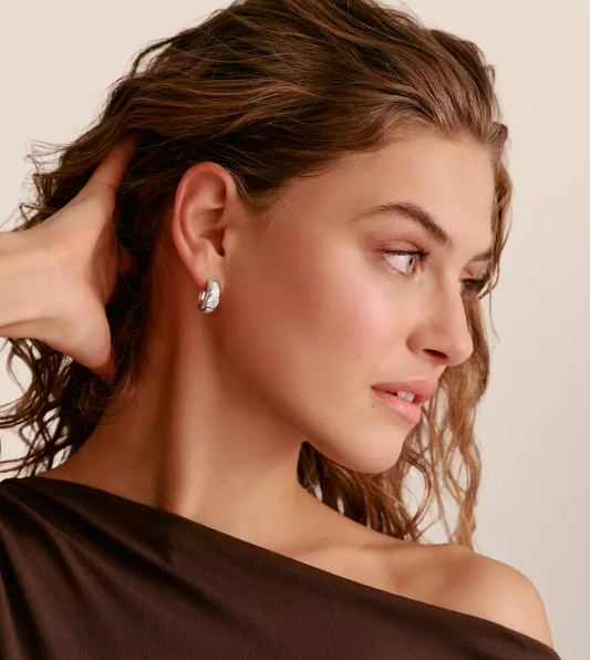 Silver Hoop Earrings with Zirconia Stones Bold Elegance