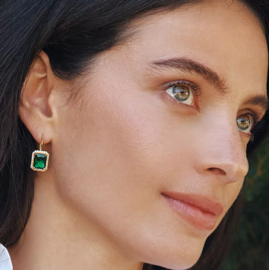 18ct Gold on Silver Earrings with Green Octagonal Stones