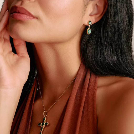 18ct Gold on Silver Earrings with Green Stones