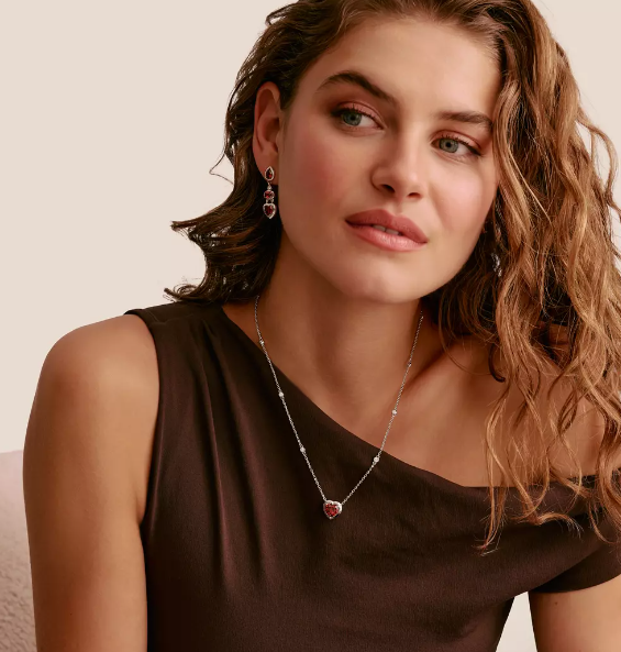 Silver Drop Thomas Sabo Earrings with Red Heart Stones Elyndra