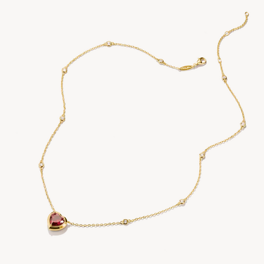 18ct Gold on Silver Necklace with Red Heart Pendant Elyndra