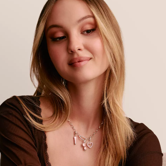 Pink CZ Open Heart Charm