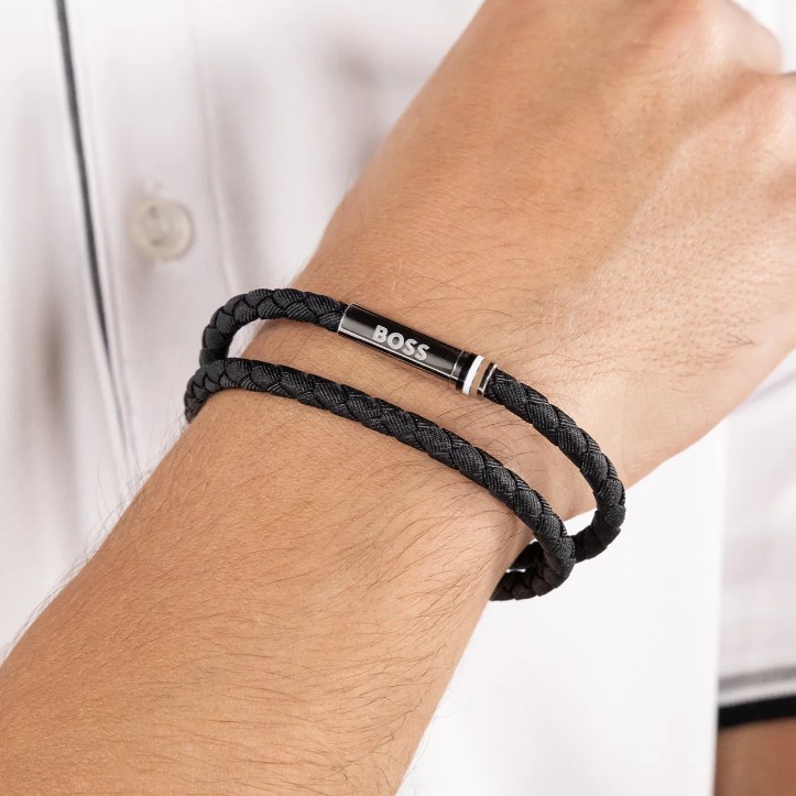 BOSS BLACK DOUBLE LEATHER BRACELET